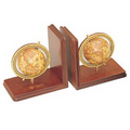 Executive Pair of Wooden Bookends w/Globes
